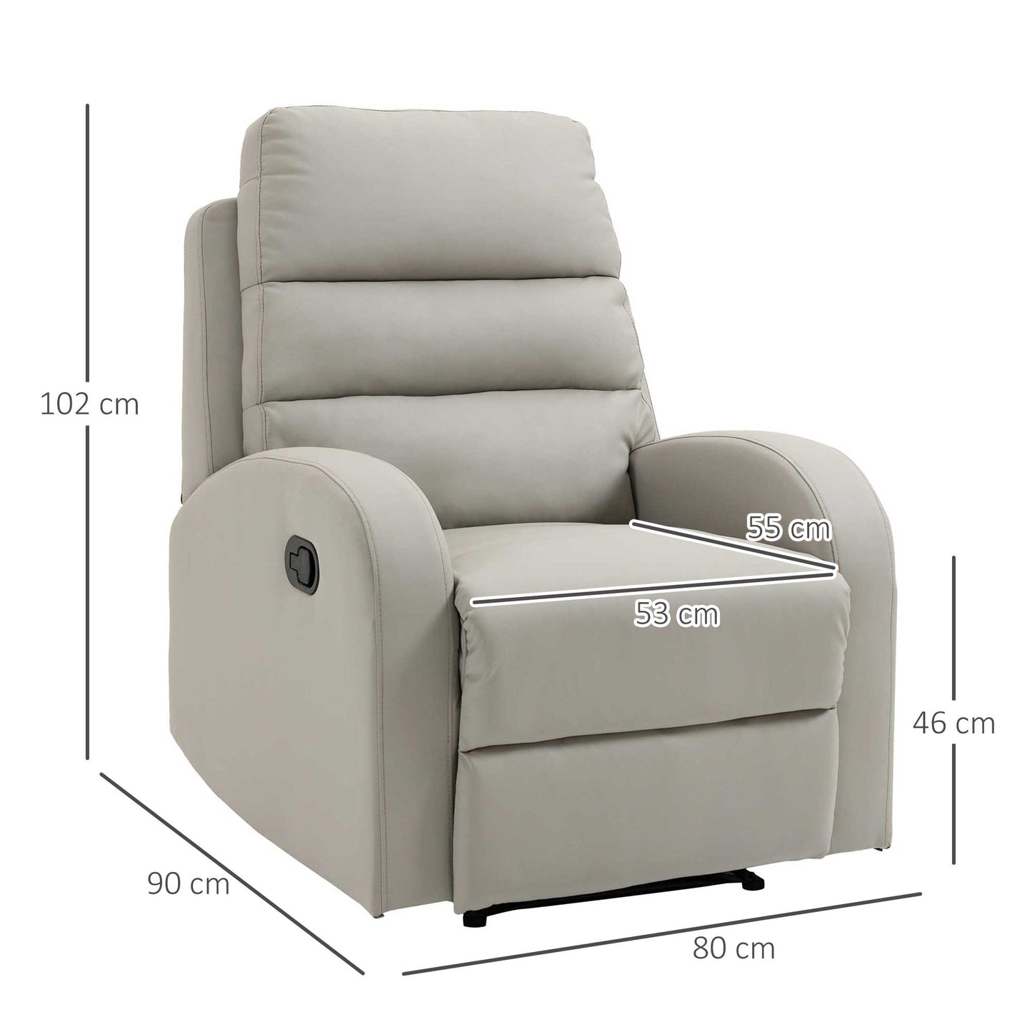 Relaxable relaxation armchair with padded seat and home and office footrests, 80x91x102 cm, Grey - Borgè