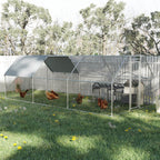 Waterproof Galvanized Metal Chicken Coop, Chicken Run with Door and Oxford Cover, 280x570x195cm - Borge' Group Limited
