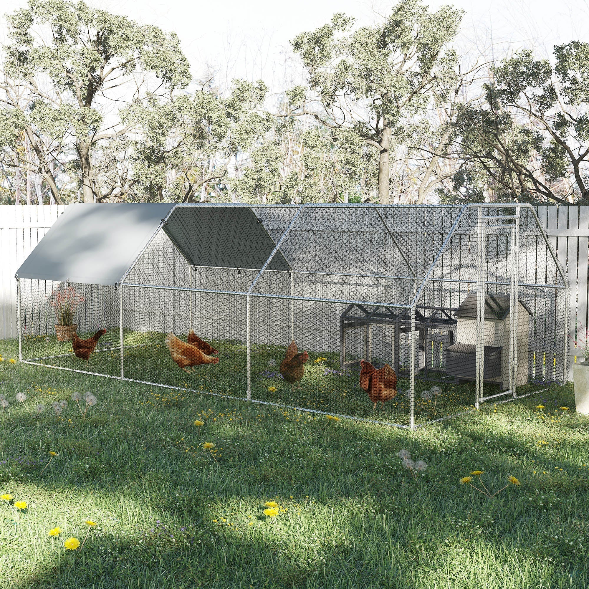Waterproof Galvanized Metal Chicken Coop, Chicken Run with Door and Oxford Cover, 280x570x195cm - Borge' Group Limited