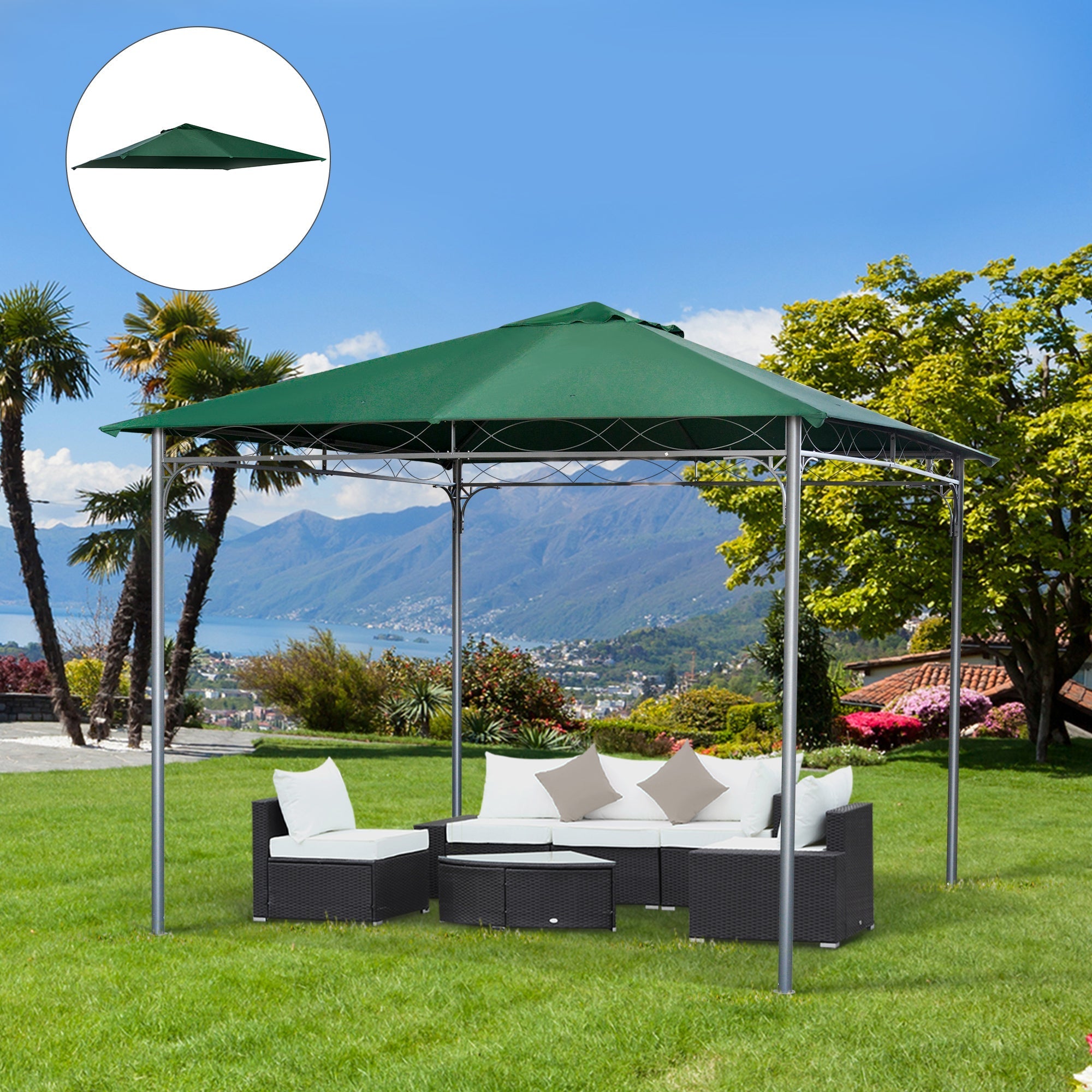 Replacement Roof for 3x3m Garden Gazebo in Polyester, Green - Borge' Group Limited