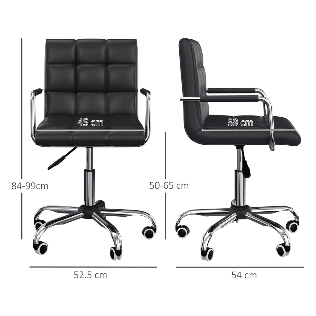 Office chair in black-like with 5 swivel wheels, padding and adjustable height, 52.5x54x84-99cm - Borgè
