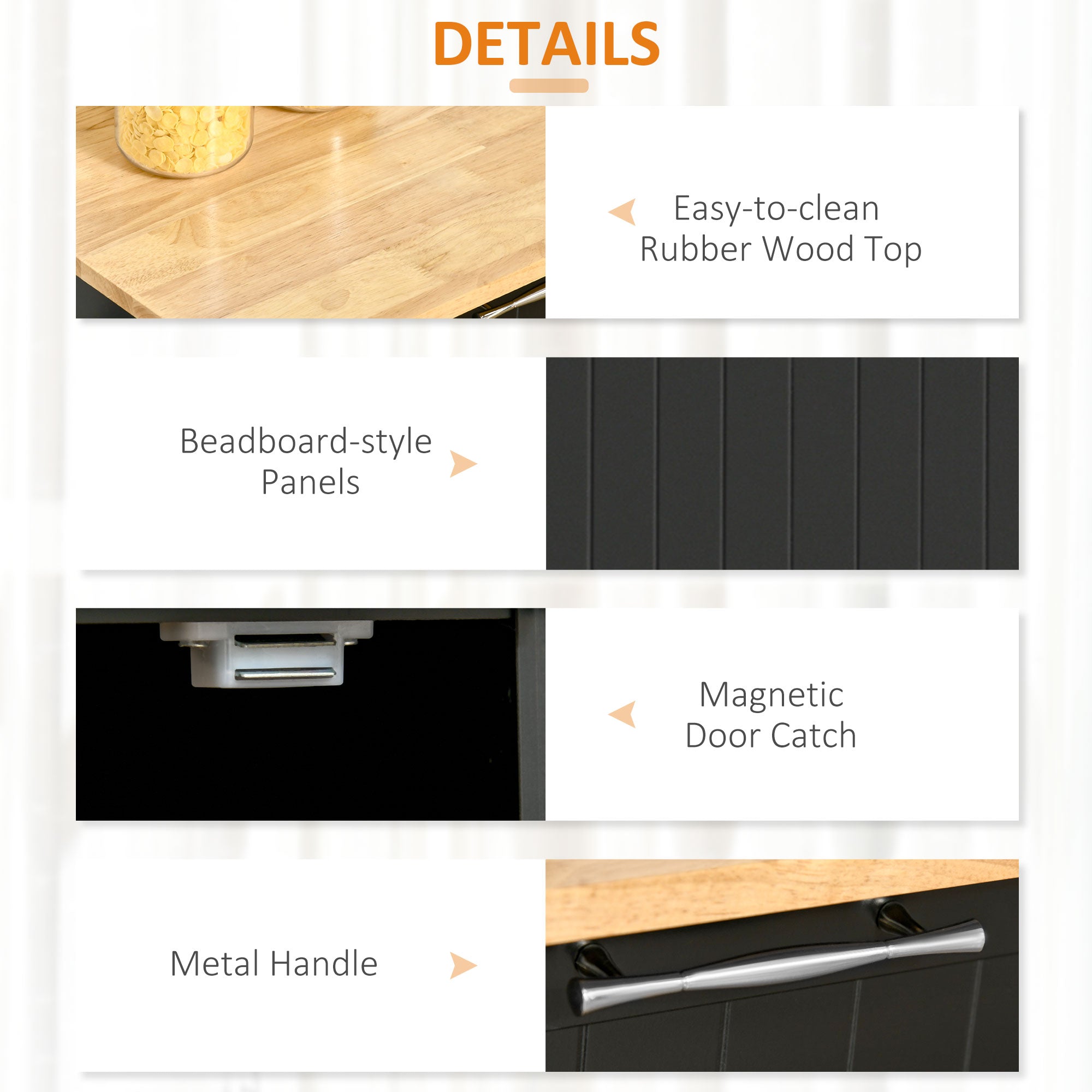 Multiuse wooden kitchen trolley with 2 drawers, locker and 4 wheels, 104x46x91cm, black - Borgè