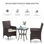 Rattan Garden Furniture Set, 3-Piece Table and 2 Chairs with Cushions, Brown - Borge' Group Limited