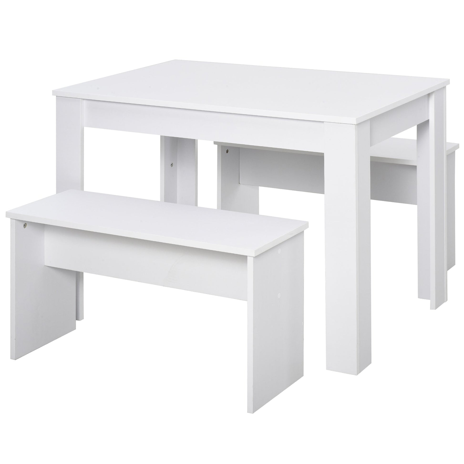 Set dining table with 2 benches in modern white style 110 x 70 x 75cm - Borgè