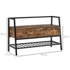 Mobile shoe rack with wood and metal container compartment - brown - Borgè