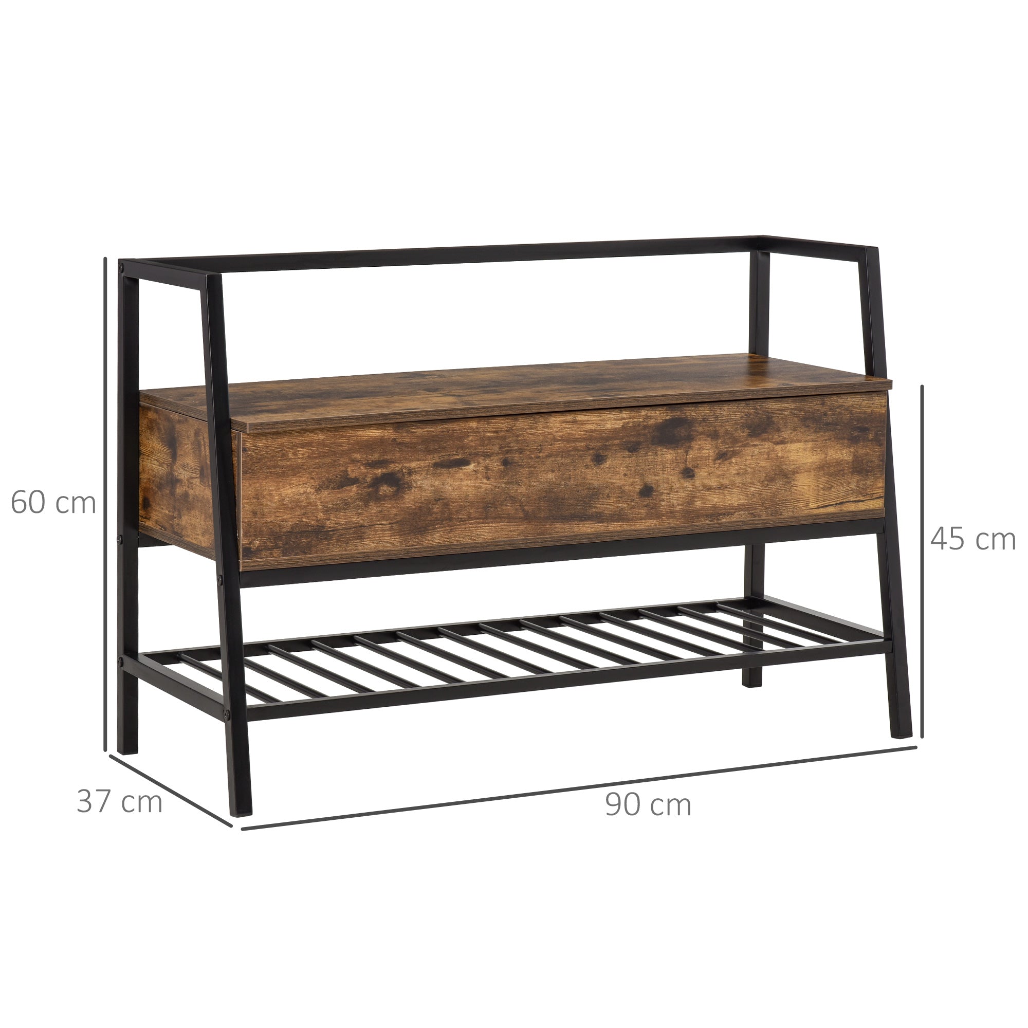 Mobile shoe rack with wood and metal container compartment - brown - Borgè