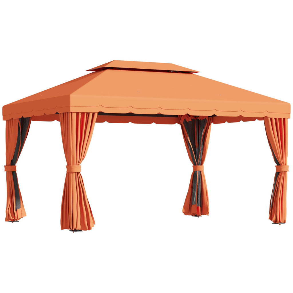 4x3m Garden Gazebo with Double Roof and Side Awnings, Orange - Borge' Group Limited