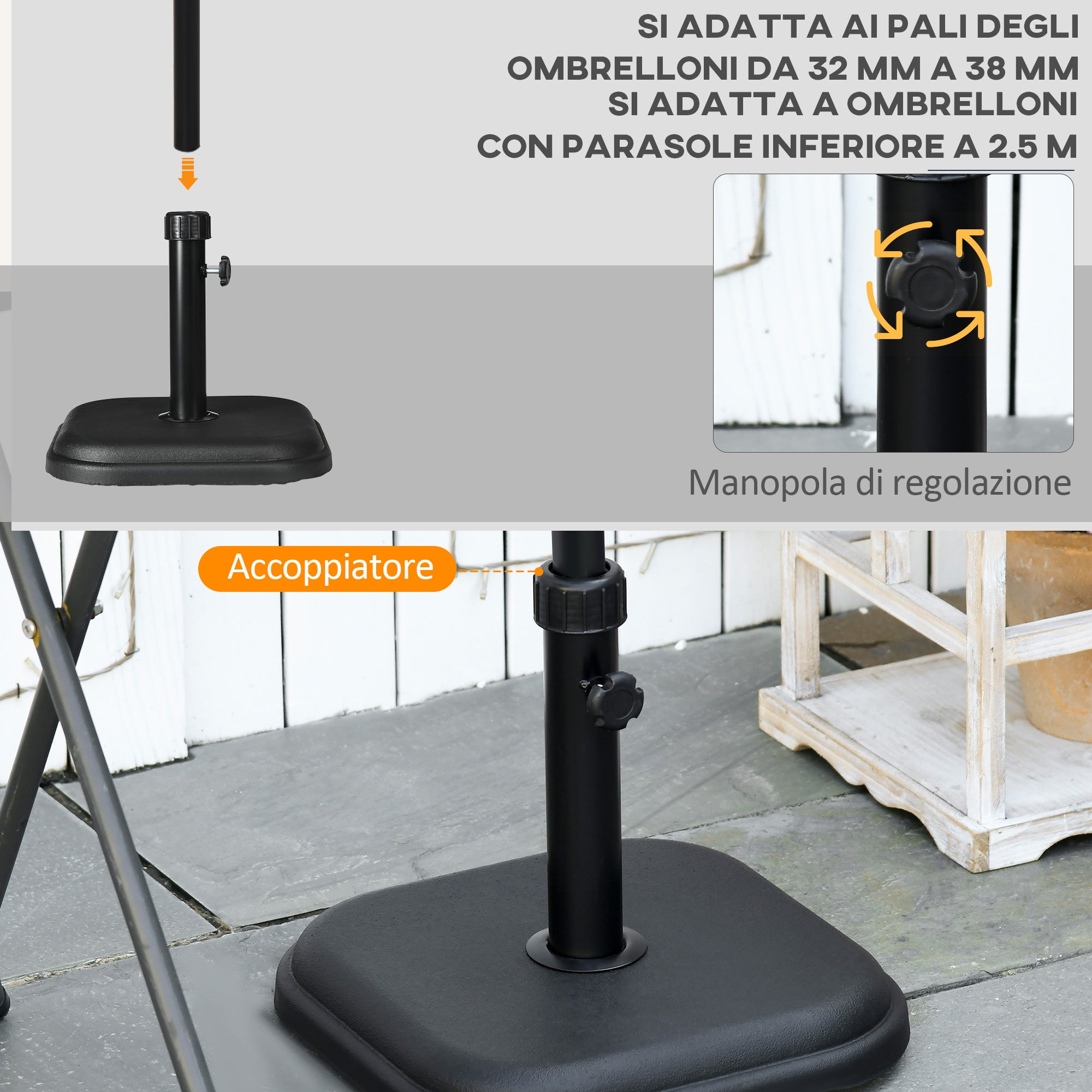 Outsunny base for plastic garden umbrella and 11kg cement, 36x36x31cm, black - Borgè