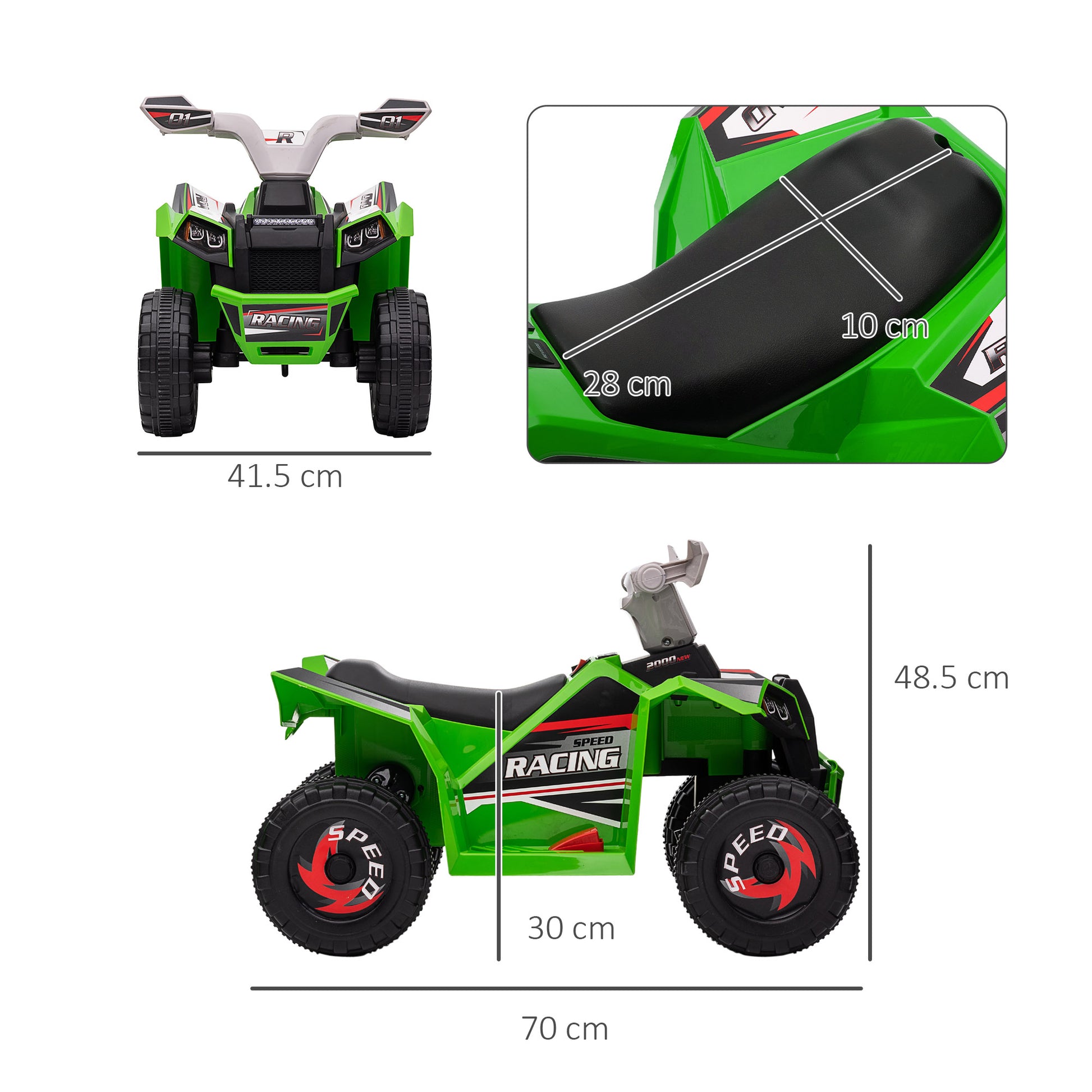 Homcom quad for children 18-36 months in pp and metal, max speed 2.5 km/h, 70x41.5x48.5 cm, gray and black green - Borgè