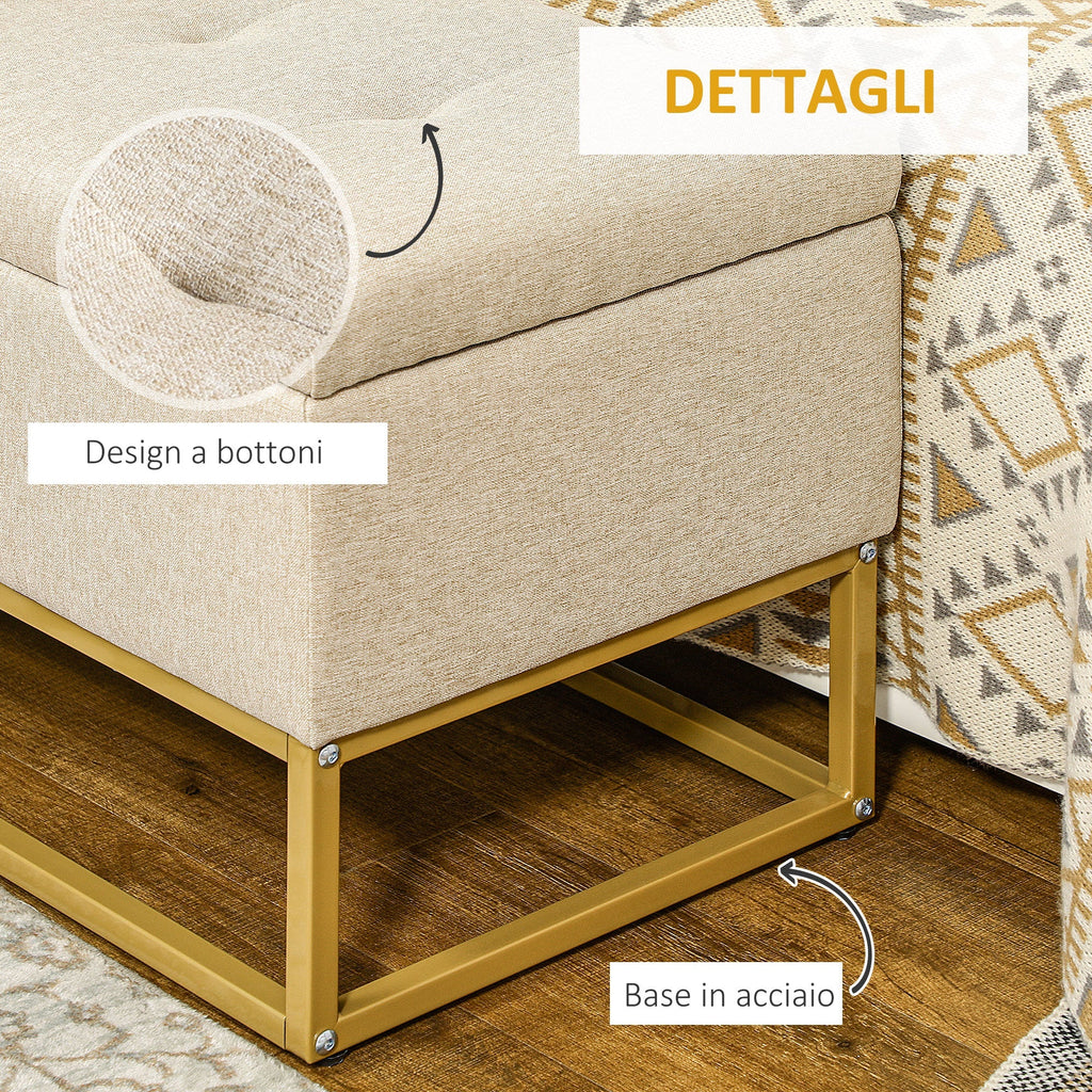 Homcom bench with quilted polyester container with gold steel legs, 110x44x48cm, beige - Borgè