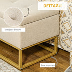 Homcom bench with quilted polyester container with gold steel legs, 110x44x48cm, beige - Borgè