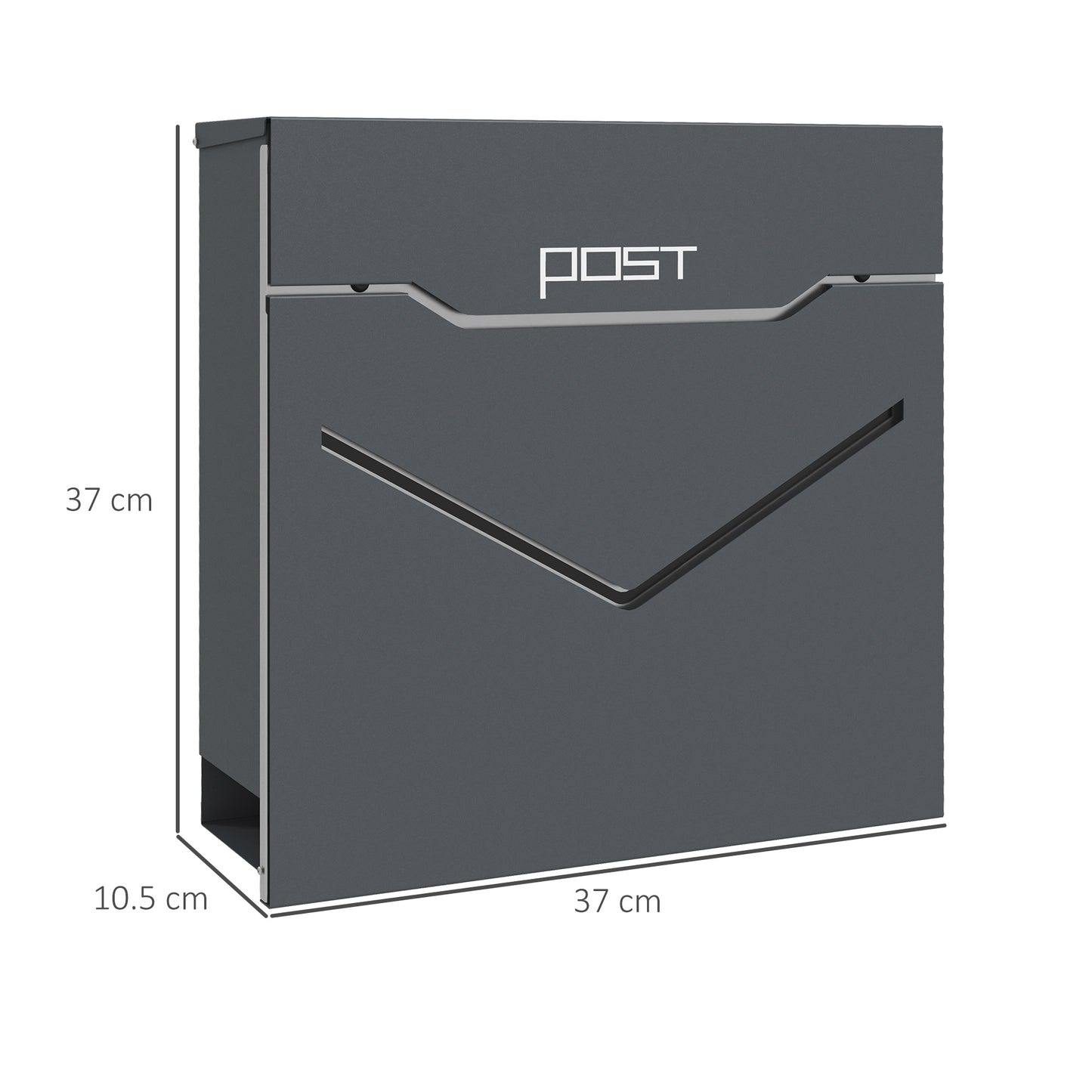 Homcom steel mailbox with 2 safety keys, V -slot and drainage hole, 37x10.5x37 cm, gray - Borgè