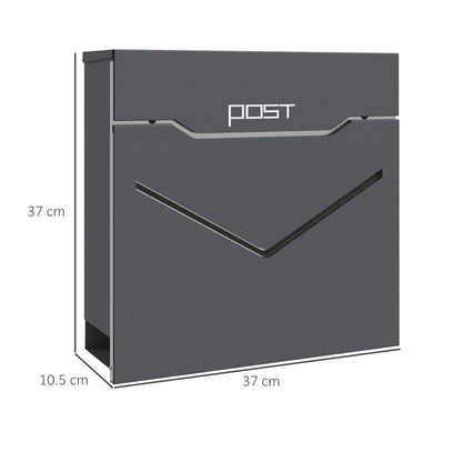 Homcom steel mailbox with 2 safety keys, V -slot and drainage hole, 37x10.5x37 cm, gray - Borgè