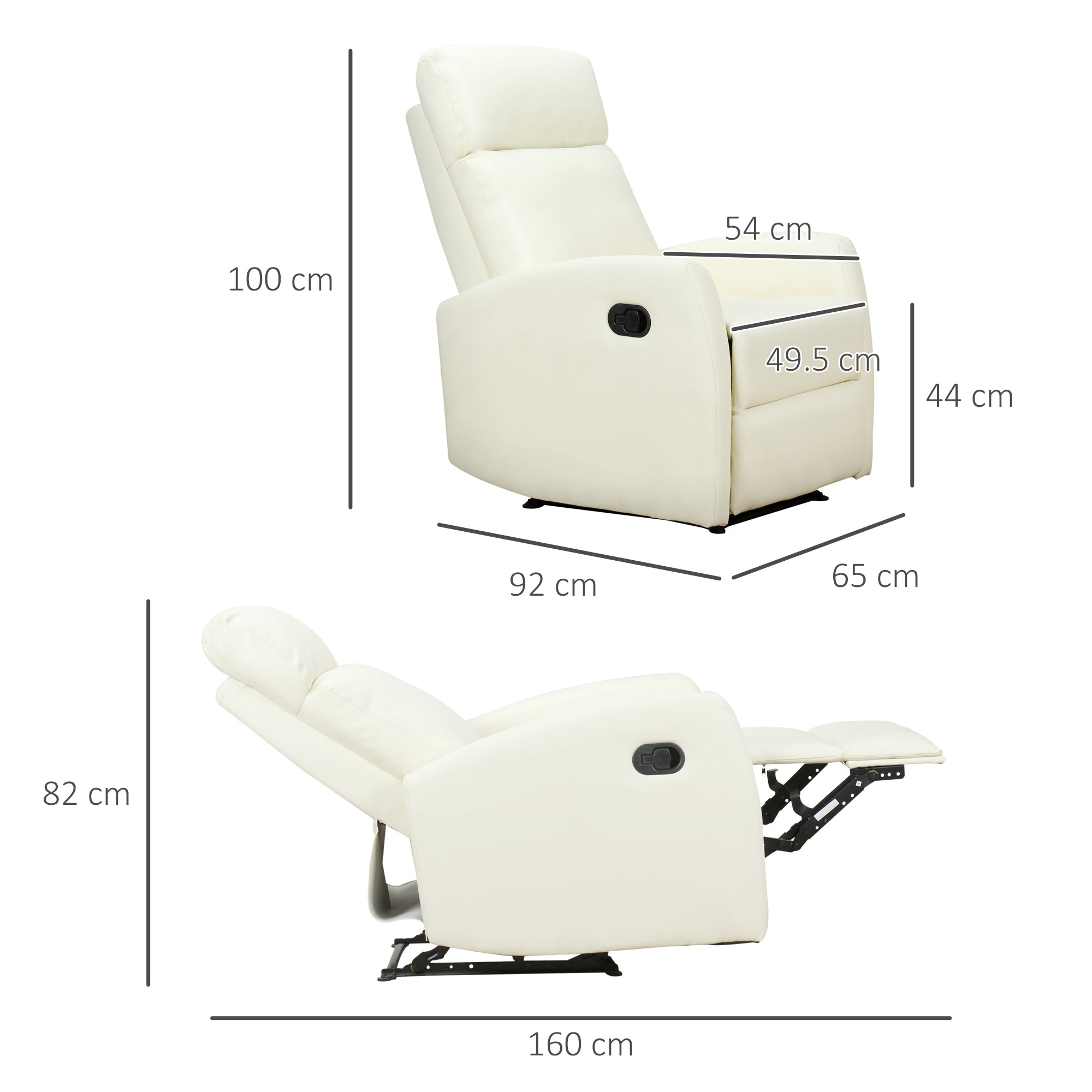 Relaxable Relaxable Armchair 170 ° With Ergonomic Adjustable Poggiapiece in LIBERPELLE 65 × 92 × 100cm cream - Borgè