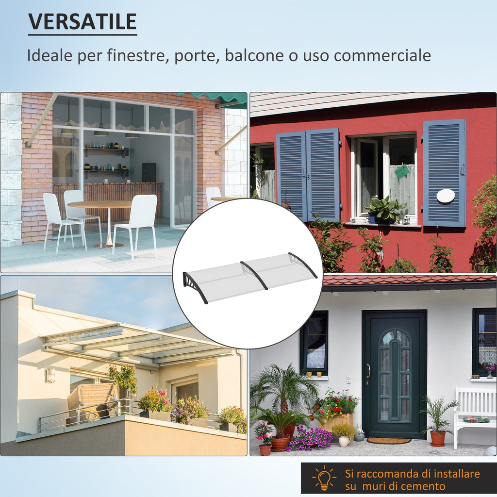 Outdoor Canopy Shelter 195x75cm in Polycarbonate and Aluminum for Balcony Windows and Doors, Transparent - Borge' Group Limited