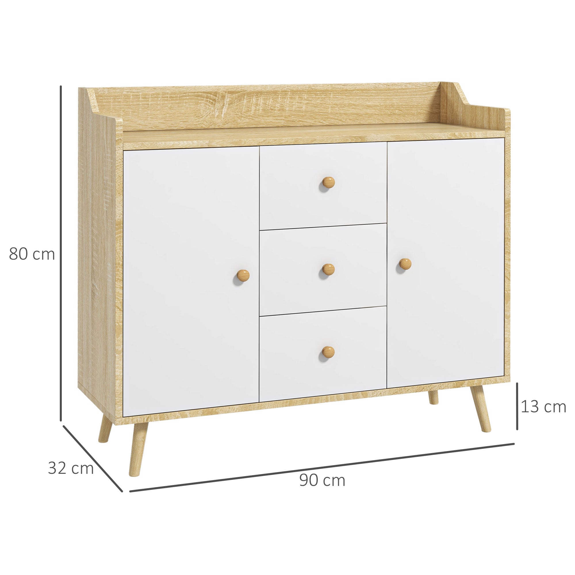 Homcom Modern unit in Pino wood with 3 drawers and 2 doors, 90x32x80h cm - Borgè