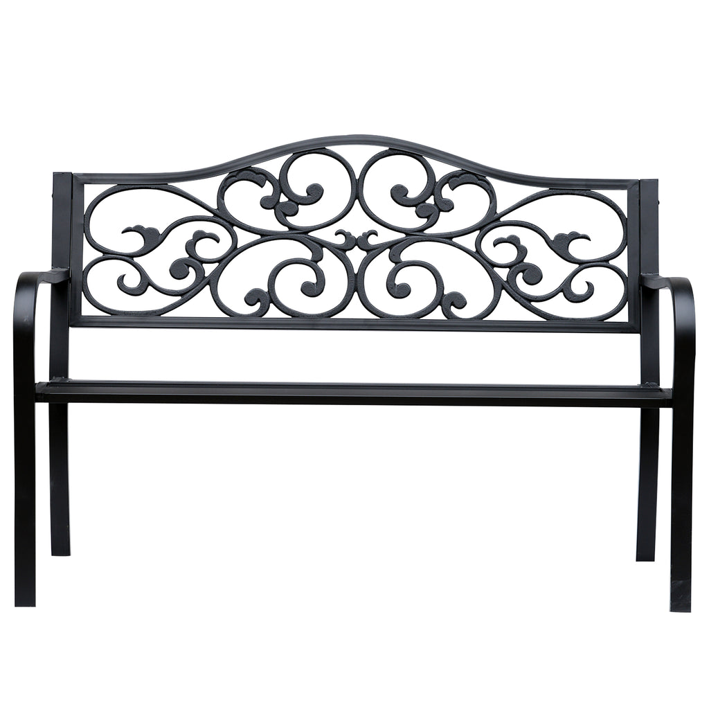 Outsunny Garden bench 2 seats with ice cast iron and metal backrest, 127x60x89cm, black - Borgè