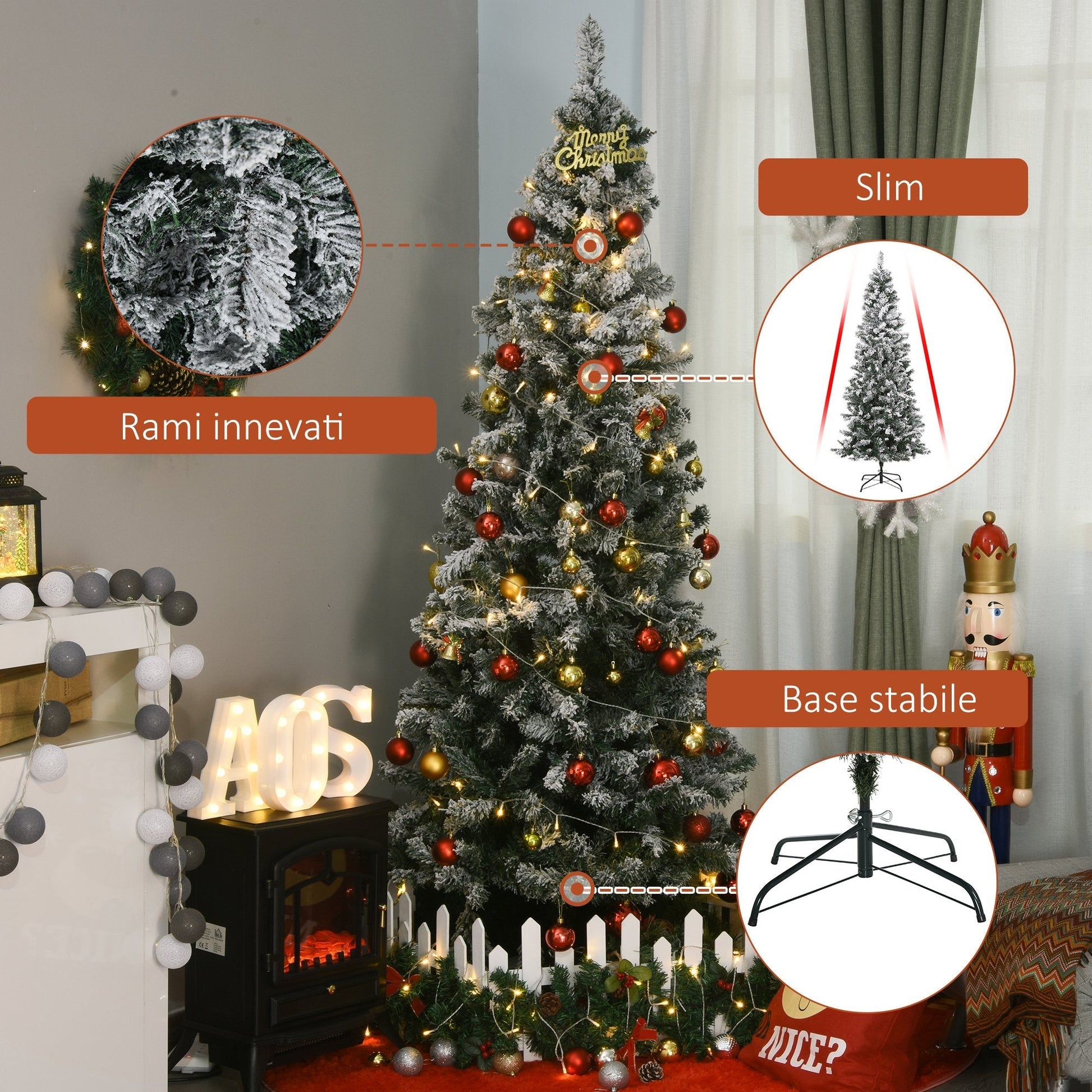 Christmas Tree | Artificial Christmas Tree 210 cm with 631 Realistic Plastic Branches, Snowy Christmas Tree with Foldable Metal Base, Christmas Decorations, Green - Borgè