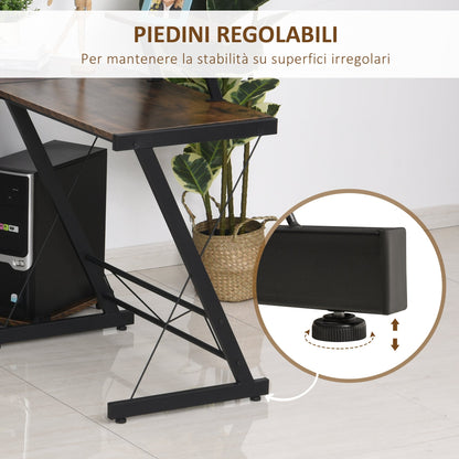 Reversible angular desk for computer and PCs in industrial style, for office or room, in wood 155x115x91.5cm - Borgè