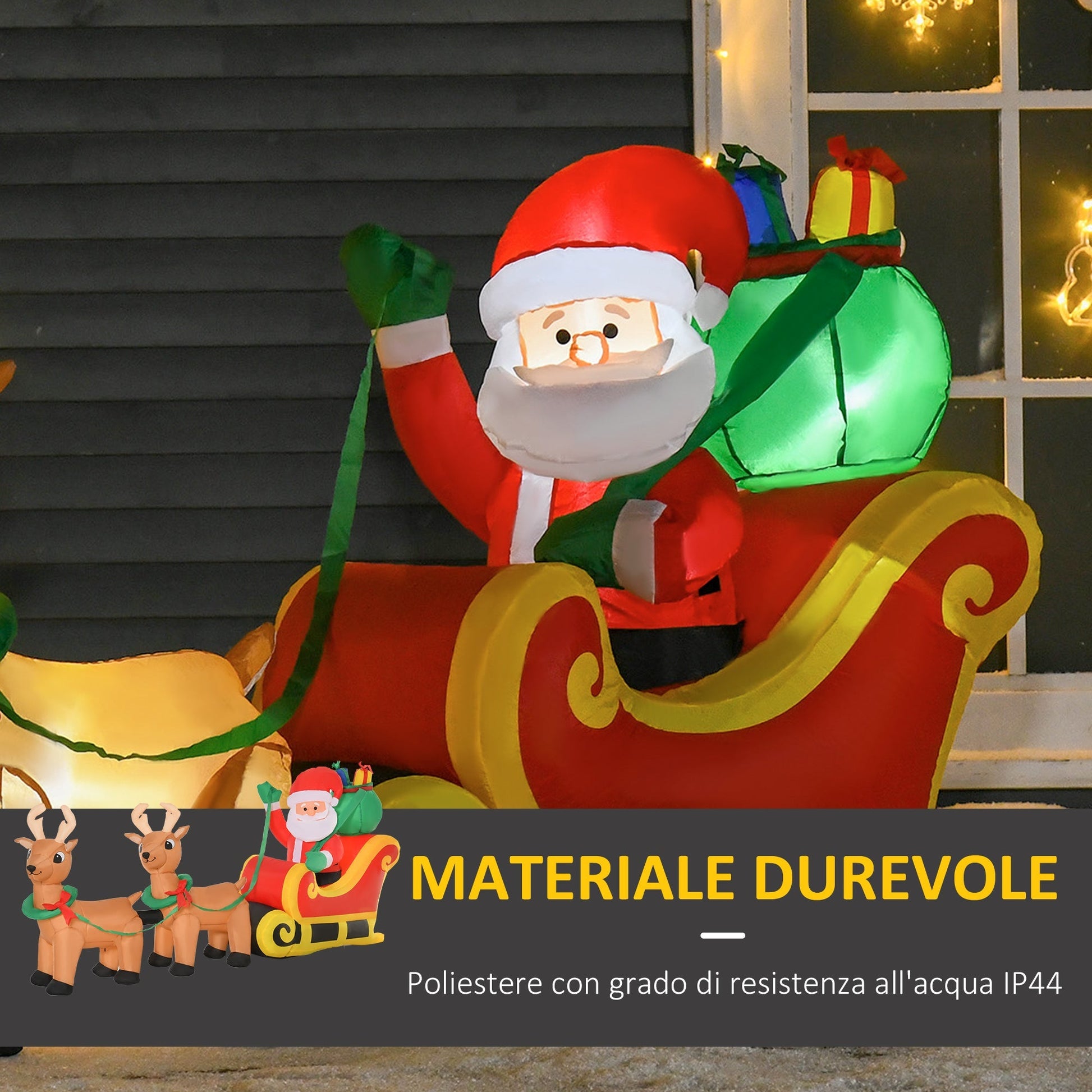 Inflatable Santa Claus with Sled and 2 reindeer and LED lights | 240CM - Borgè