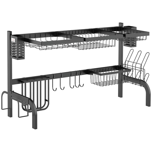 Supporting Scolapiatti with 2 steel shelves for sink, 100x30x52.5cm, black