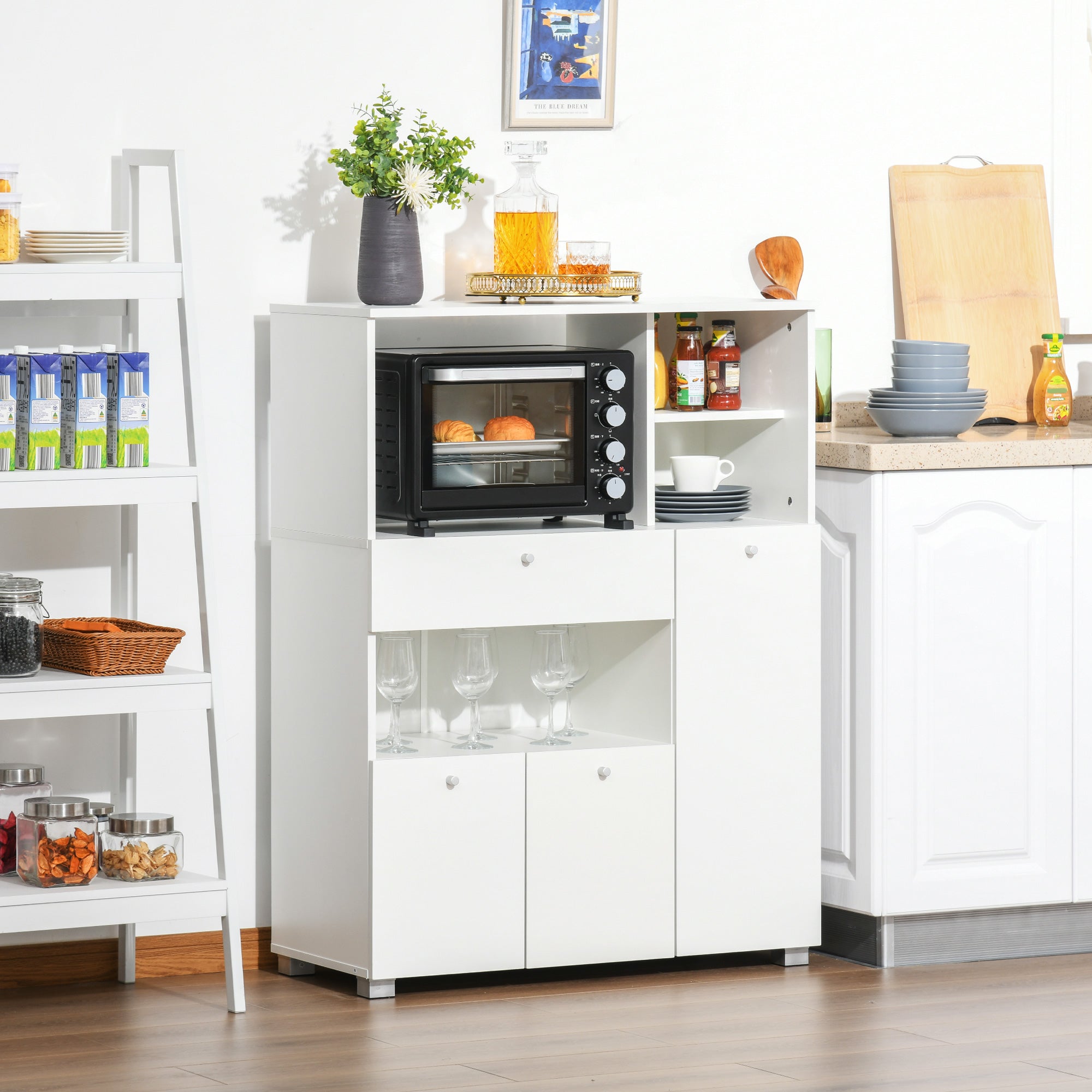 Mobile Belief for Kitchen With Cabinets, Shelves and drawer, in wood 90x40x120cm White - Borgè
