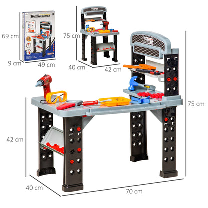 work bench from 79 pieces for children from 3 years up with battery drill and tools - multicolor - Borgè