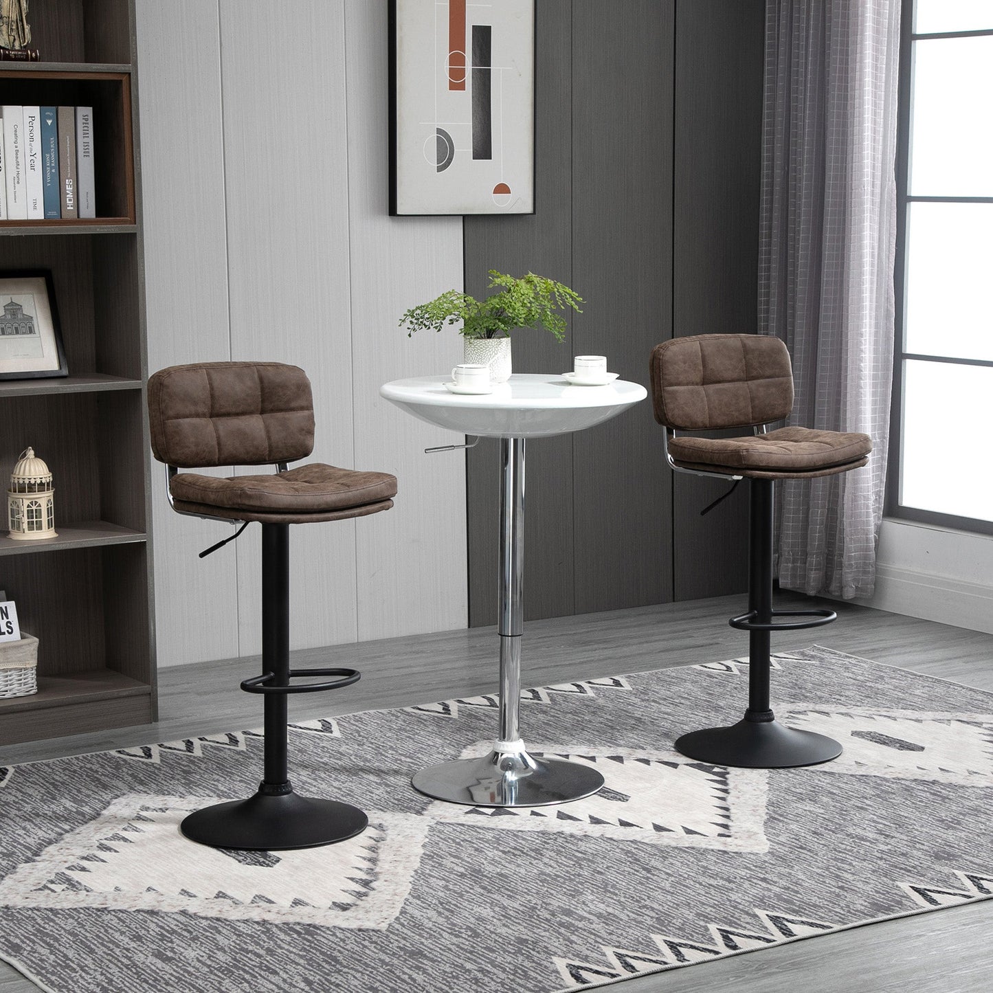 Set 2 swivel bar stools with adjustable height similar and padding - brown