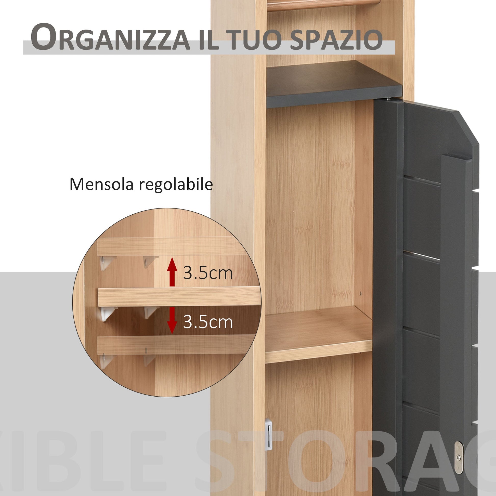 column cabinet for bamboo and Grey wood 18 x 18 x 75cm - Borgè