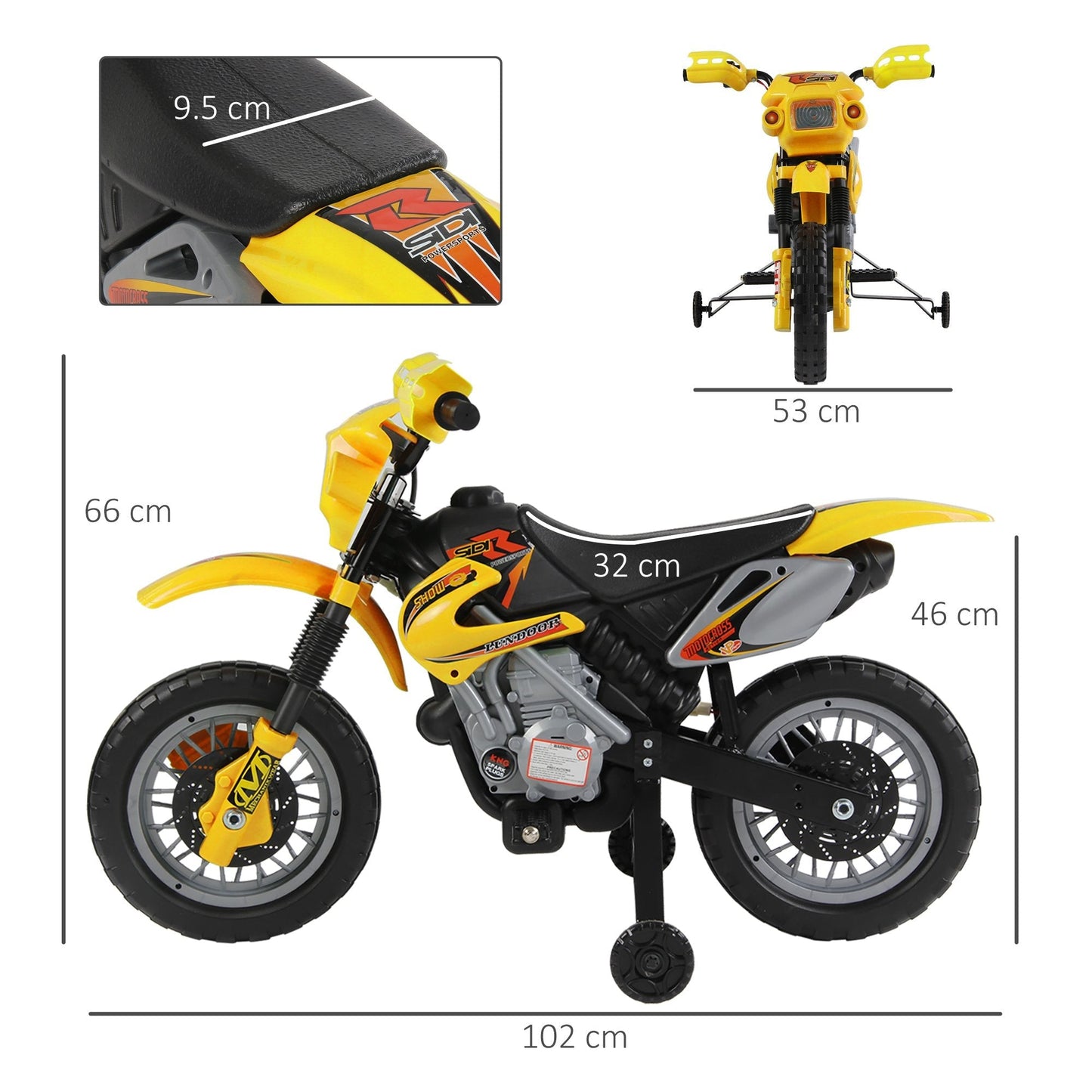 Moto Electric Cross with yellow wheel for children 3 years and more, 6v speed 6v 2.5km/h battery, 102 x 53 x 66cm - Borgè