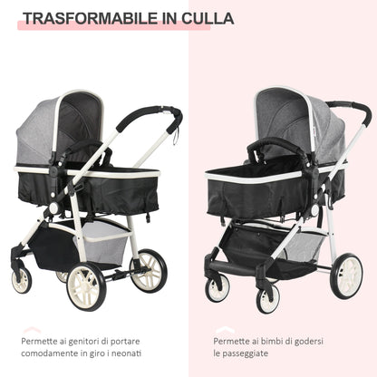 Pram 2 in 1 stroller, for children 0-36 months up to 15kg, folding and adjustable Grey - Borgè