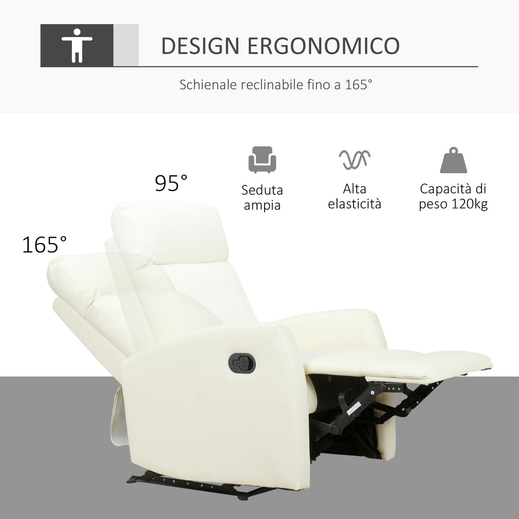 Relaxable Relaxable Armchair 170 ° With Ergonomic Adjustable Poggiapiece in LIBERPELLE 65 × 92 × 100cm cream - Borgè