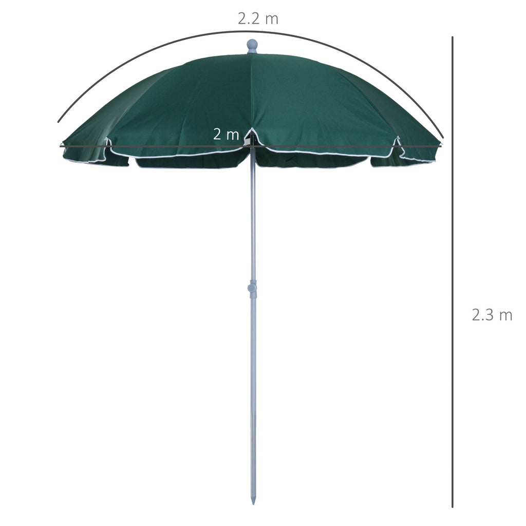 2x2.3m Portable Outdoor Umbrella with Tilting Canopy in Dark Green Polyester - Borge' Group Limited