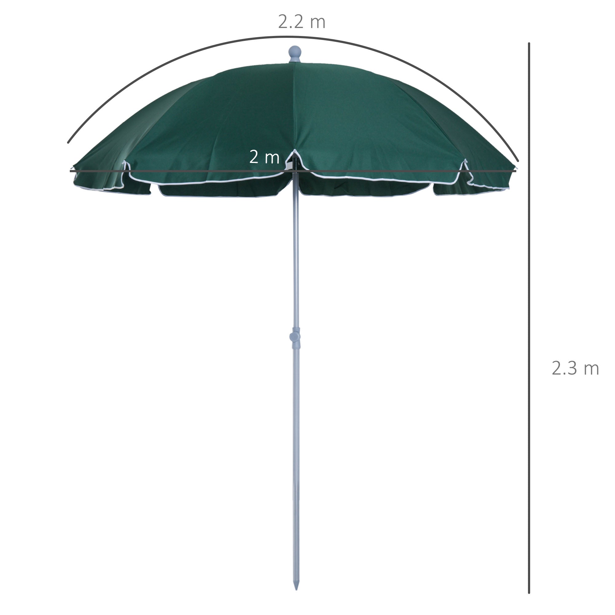 2x2.3m Portable Outdoor Umbrella with Tilting Canopy in Dark Green Polyester - Borge' Group Limited