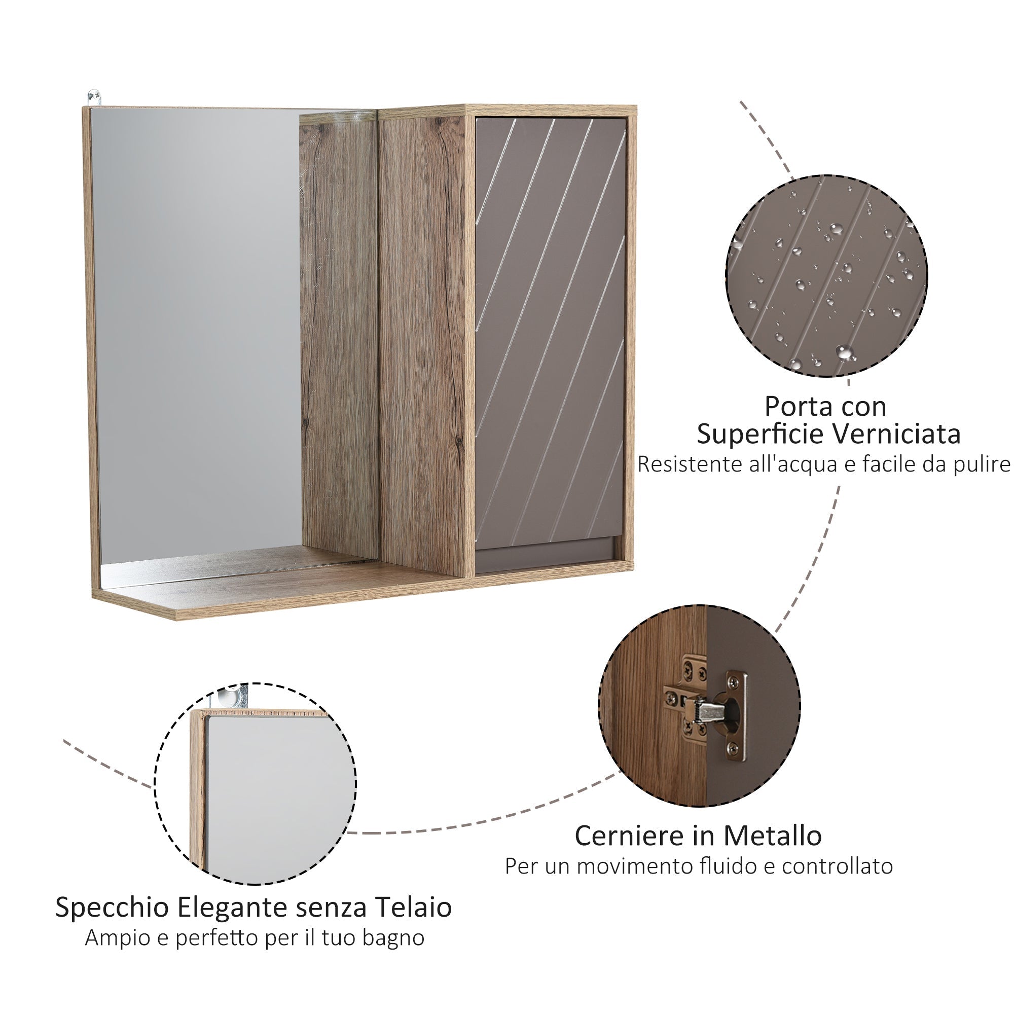 Bathroom Wall Cardboard with Grey mirror and oak door - Borgè