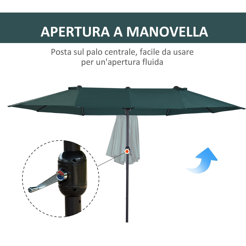 Double Garden Umbrella with Crank Opening, in Steel and Polyester, 455x265x238cm, Dark Green - Borge' Group Limited