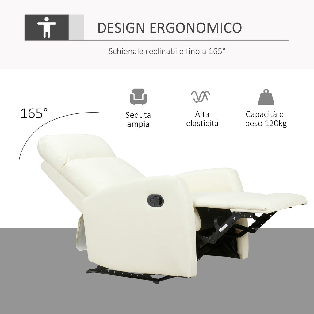 Relaxable Relaxable Armchair 170 ° With Ergonomic Adjustable Poggiapiece in LIBERPELLE 65 × 92 × 100cm cream - Borgè
