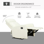 Relaxable Relaxable Armchair 170 ° With Ergonomic Adjustable Poggiapiece in LIBERPELLE 65 × 92 × 100cm cream - Borgè