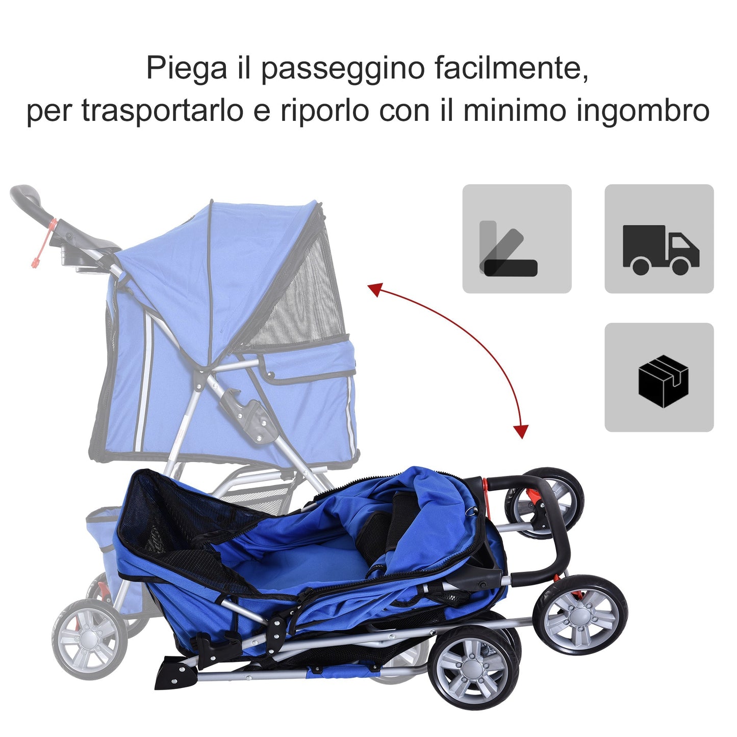 Pawhut Folding Dog Stroller in Fabric with Basket and Portabicchieri, 75x45x97cm - Blue - Borgè