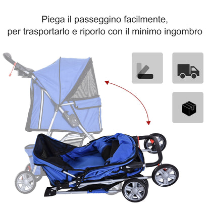 Pawhut Folding Dog Stroller in Fabric with Basket and Portabicchieri, 75x45x97cm - Blue - Borgè