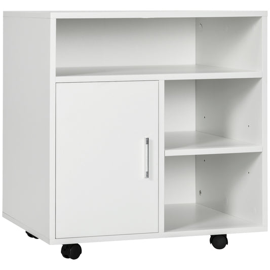 Homcom Cabinet Printer holder with open shelves and wooden locker, 60x50x65.5cm, white - Borgè