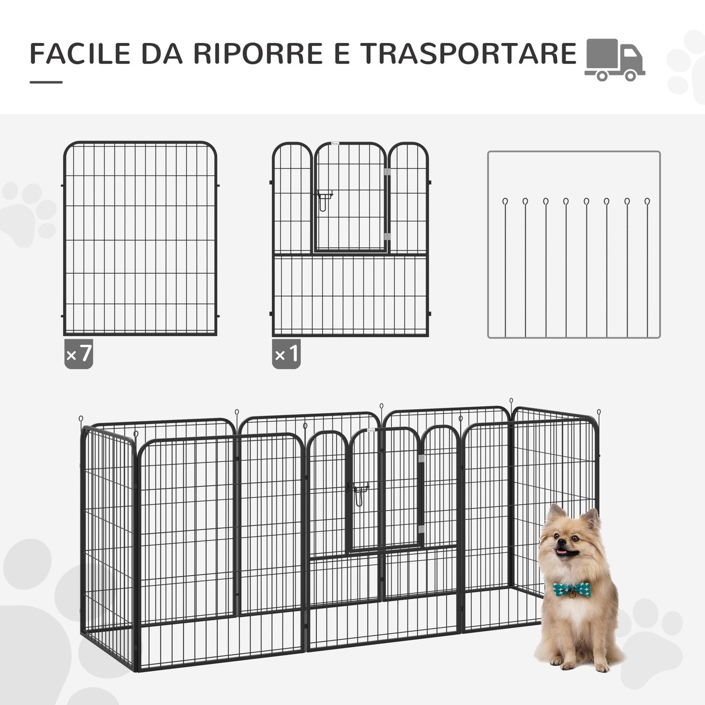 PAWHUT Modular fence for interior and outdoor dogs in metal and steel 8 panels 79x100cm - Borgè