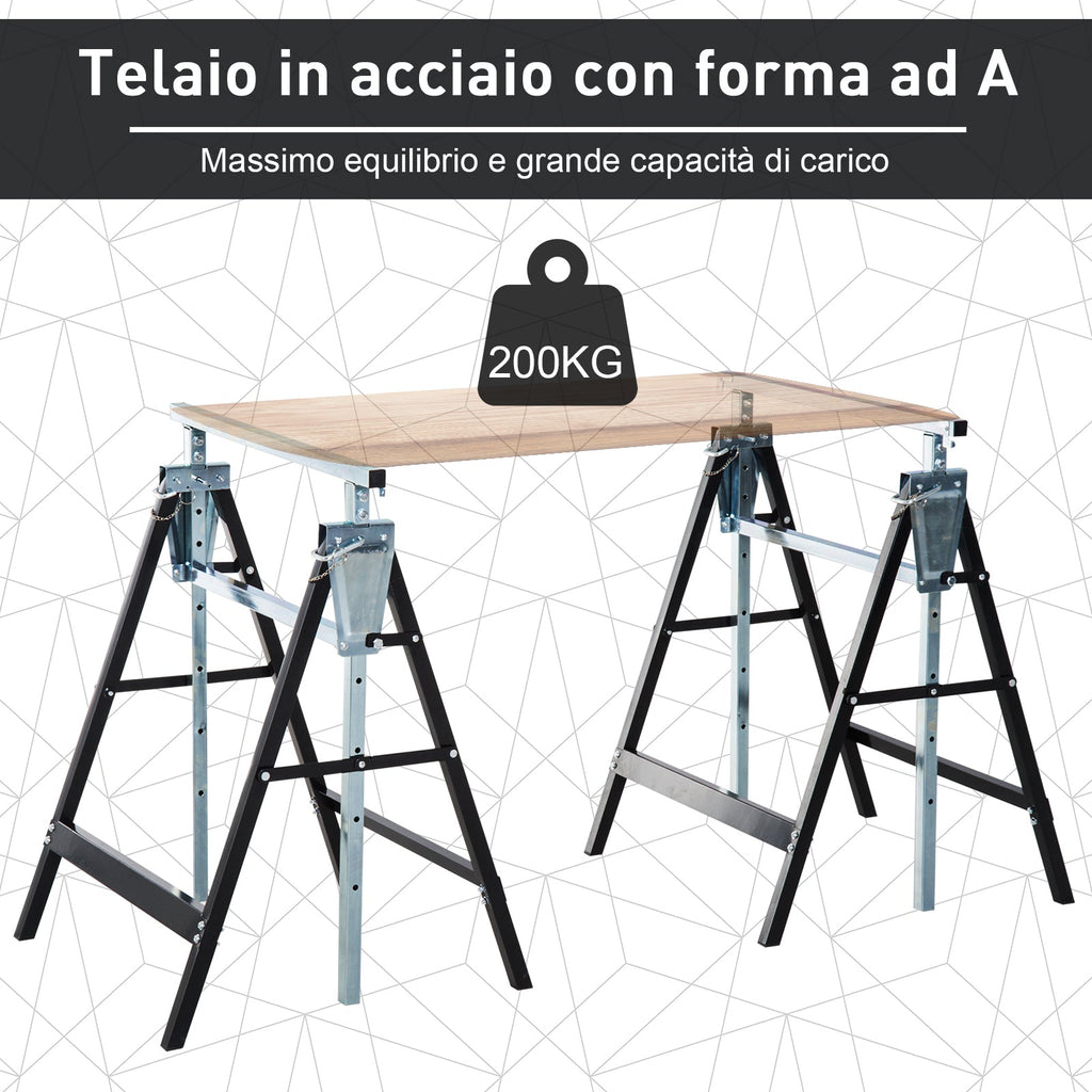 Set 2 Work Cavalllets Folding Telescopic Height Adjustable in steel pipes - Borgè