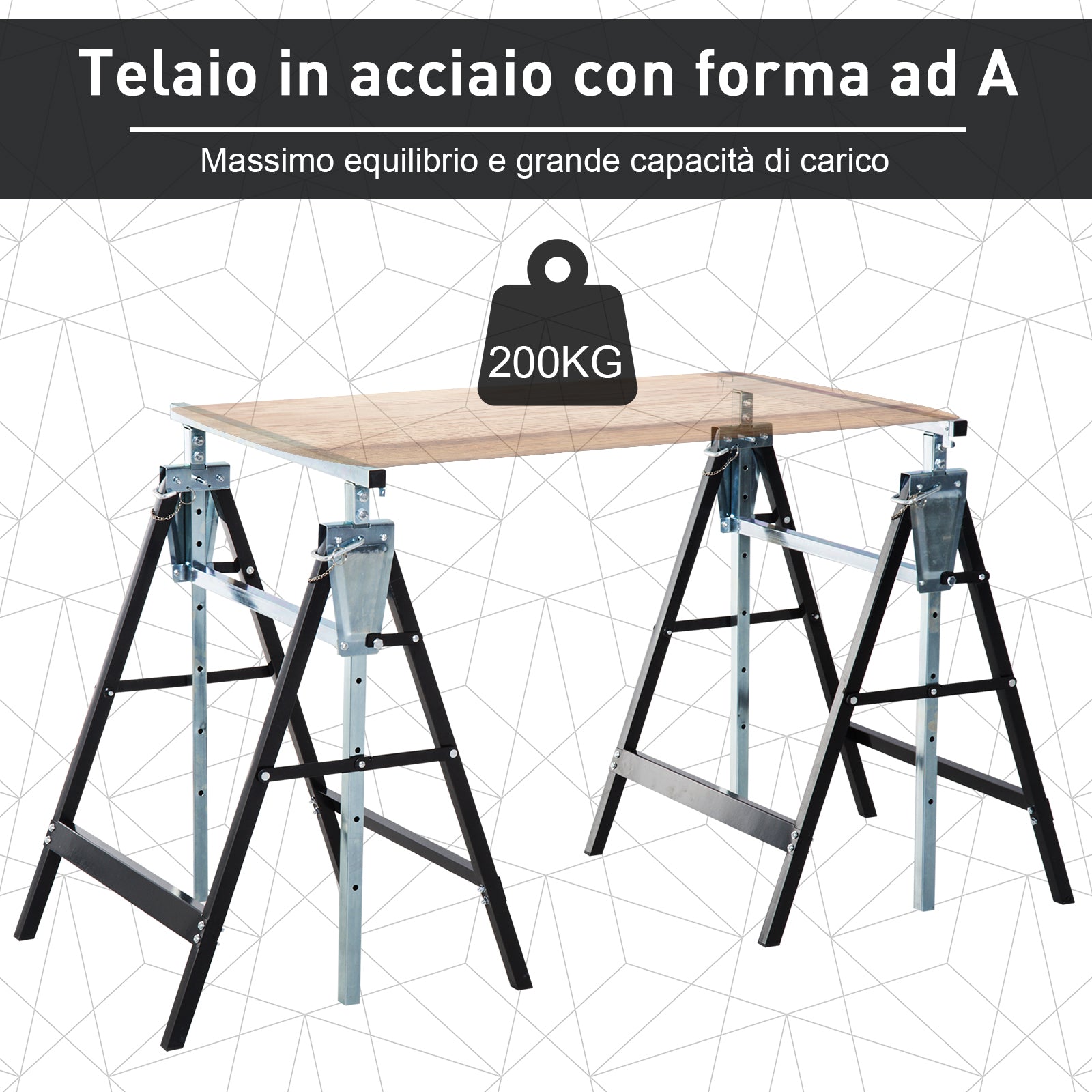 Set 2 Work Cavalllets Folding Telescopic Height Adjustable in steel pipes - Borgè