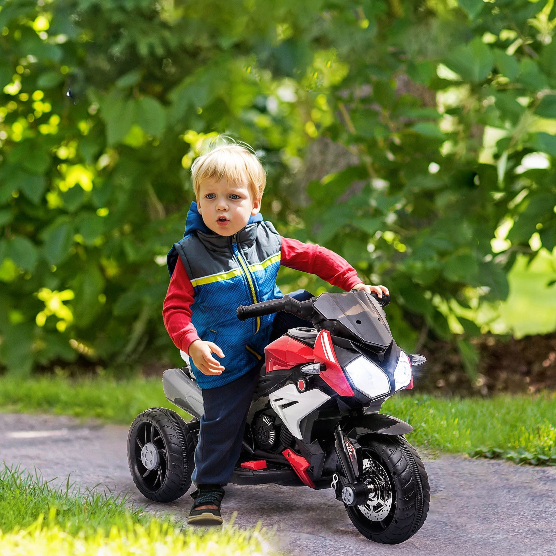 electric motorcycle for children 3-5 years max. 25kg with lights, music, 6v battery and 3km/h speed, 86cmx42cmx52cm red - Borgè