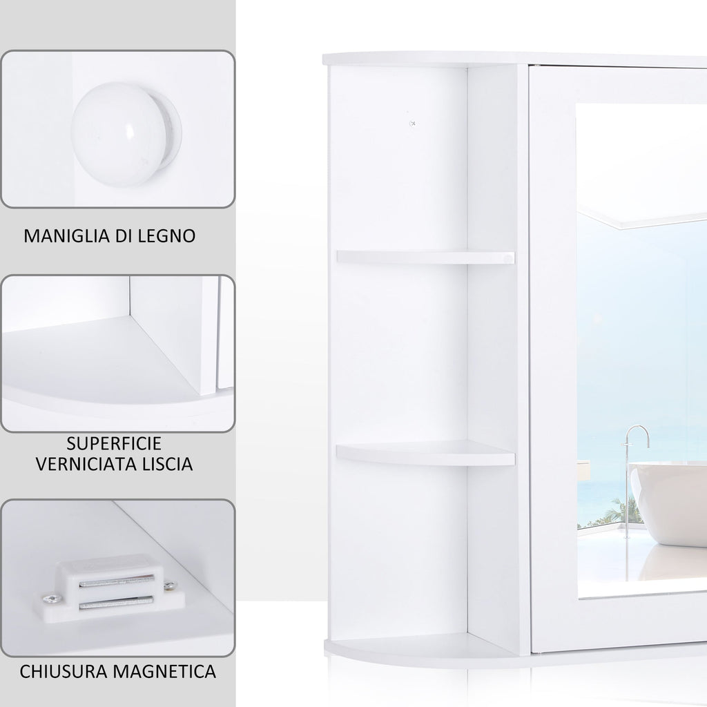 Wall cabinet with mirror and shelves for white wooden bathroom 66 x 17 x 63 cm - Borgè