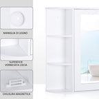 Wall cabinet with mirror and shelves for white wooden bathroom 66 x 17 x 63 cm - Borgè