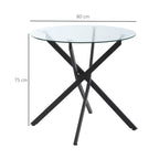 Round glass table and crossed metal legs, modern table for living and study, 80x80x75cm, black - Borgè