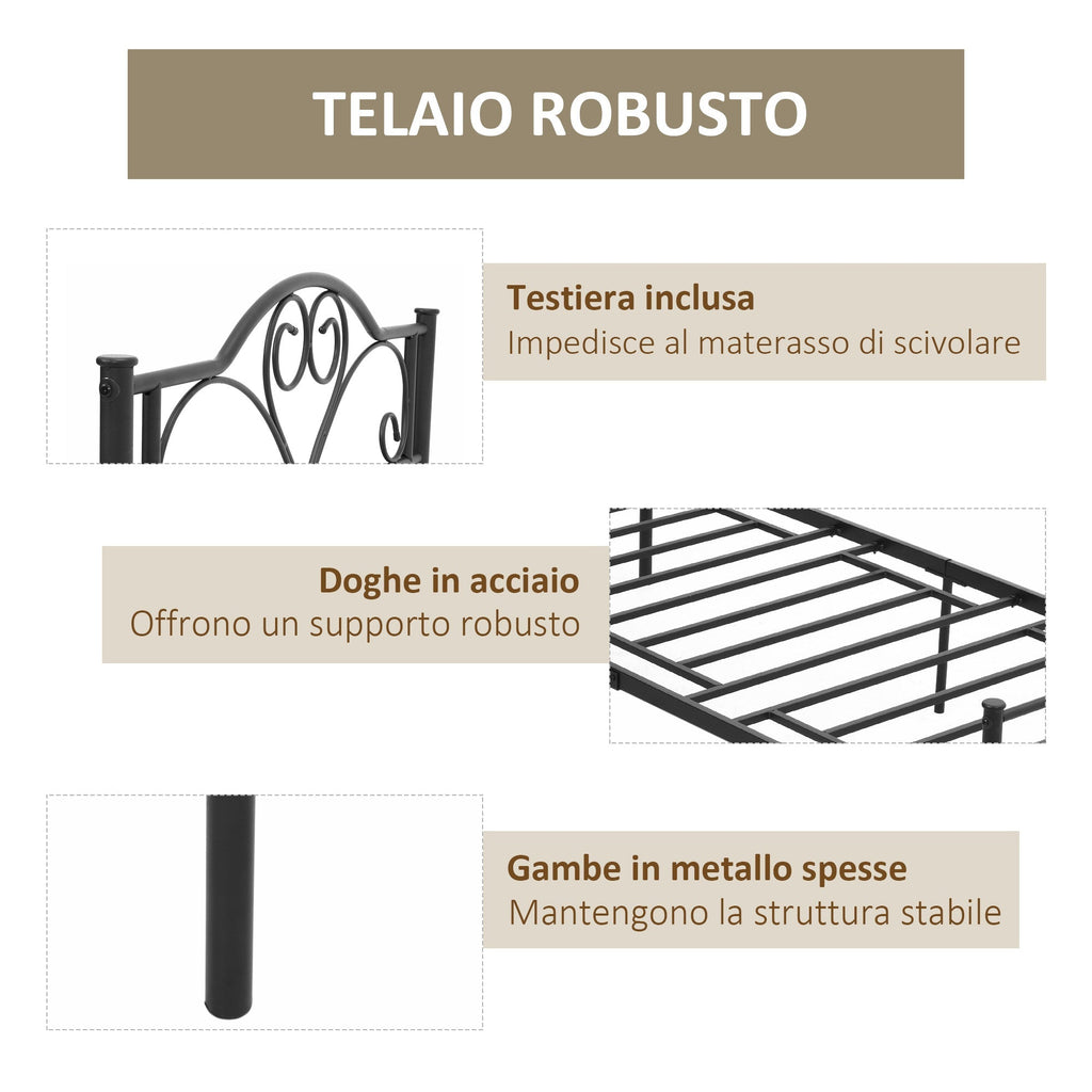 Single Stainless bed structure with integrated slats, headboard and footboard, 90x200cm - Borgè