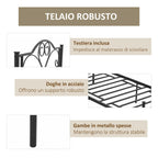 Single Stainless bed structure with integrated slats, headboard and footboard, 90x200cm - Borgè